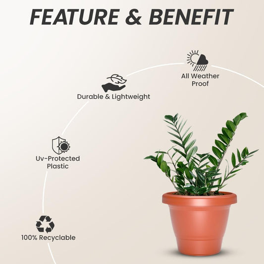 Wildshopperz 12 INCH Pack of 6 Pcs Plastic Flower Pot Unbreakable Round Shape Planter Plastic Gamla for Garden Seedling Indoor and Outdoor (Terracotta)