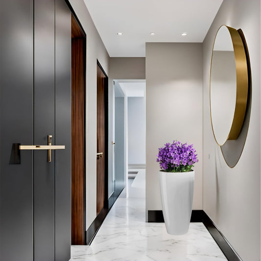 Wildshopperz Fiber Tower Pot 14 inch Flower Pots for Home Office Garden Balcony Plant Container Set (White) Pack 2 (Tower Pot 14 INCHES)