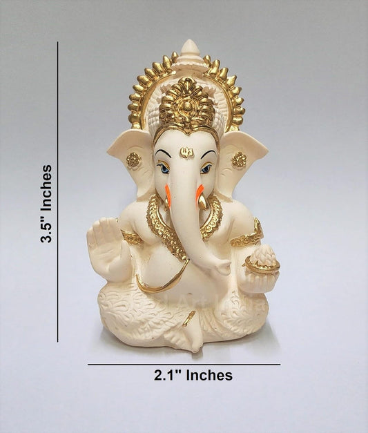 Megha Art Resin Peach Ivory Finish Ganesha Idol Car Dashboard Idol Ganpati Idol for Home Decor Puja Lord Ganesh Statue Gift for Office Desk Puja Room Figurine, H 3.5 Inches x W 2 Inches (Peach Ivory)