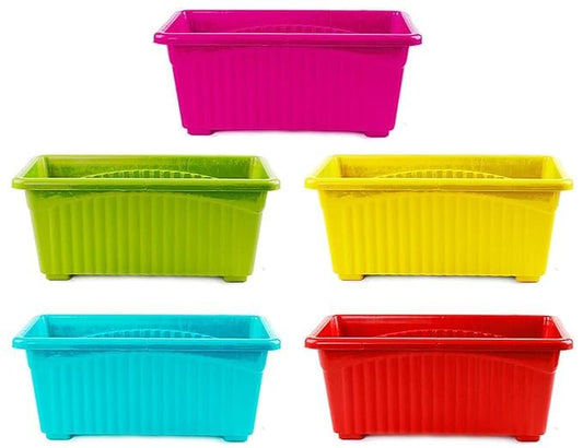 Wildshopperz Multicolor Rectangular Plastic Pots for Plants Pack of 5 pcs Jupiter Flower Pots for Home, Window Display, Garden (Pack of 5 pcs) (35 x 18.5 x 15 cm)