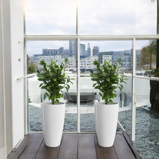 Wildshopperz  Fiber Tower Pot 14 inch Flower Pots for Home Office Garden Balcony Plant Container Set (White) Pack 2 (Tower Pot 14 INCHES)