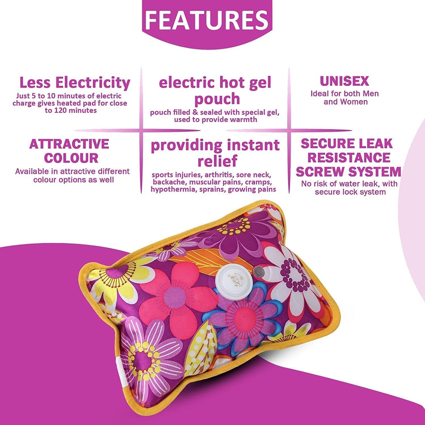 Wildshopperz Electric Heating Gel Pad for Pain Relief, Hot Pack for Back Pain, Menstrual Cramps, Multicolour