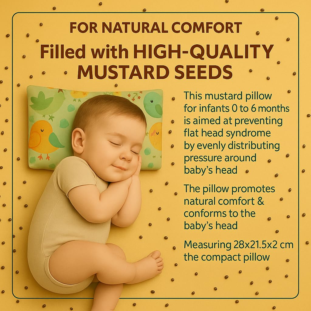 Wildshopperz  Rai Mustard Seeds Pillow with Lavender, Baby-Round Head Shaping Baby Pillow Neck Support Pillow Gifting 0-12 Months (Multicolor)