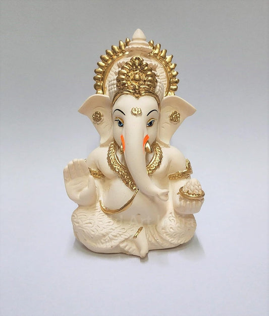 Megha Art Resin Peach Ivory Finish Ganesha Idol Car Dashboard Idol Ganpati Idol for Home Decor Puja Lord Ganesh Statue Gift for Office Desk Puja Room Figurine, H 3.5 Inches x W 2 Inches (Peach Ivory)